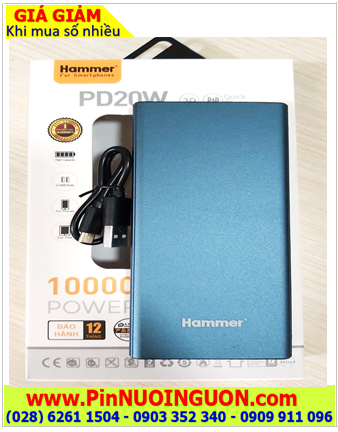 Pin sạc HAMMER PD20W, Pin sạc dự phòng HAMMER PD20W (10 000mAh) chính hãng | Bảo hành 01 năm